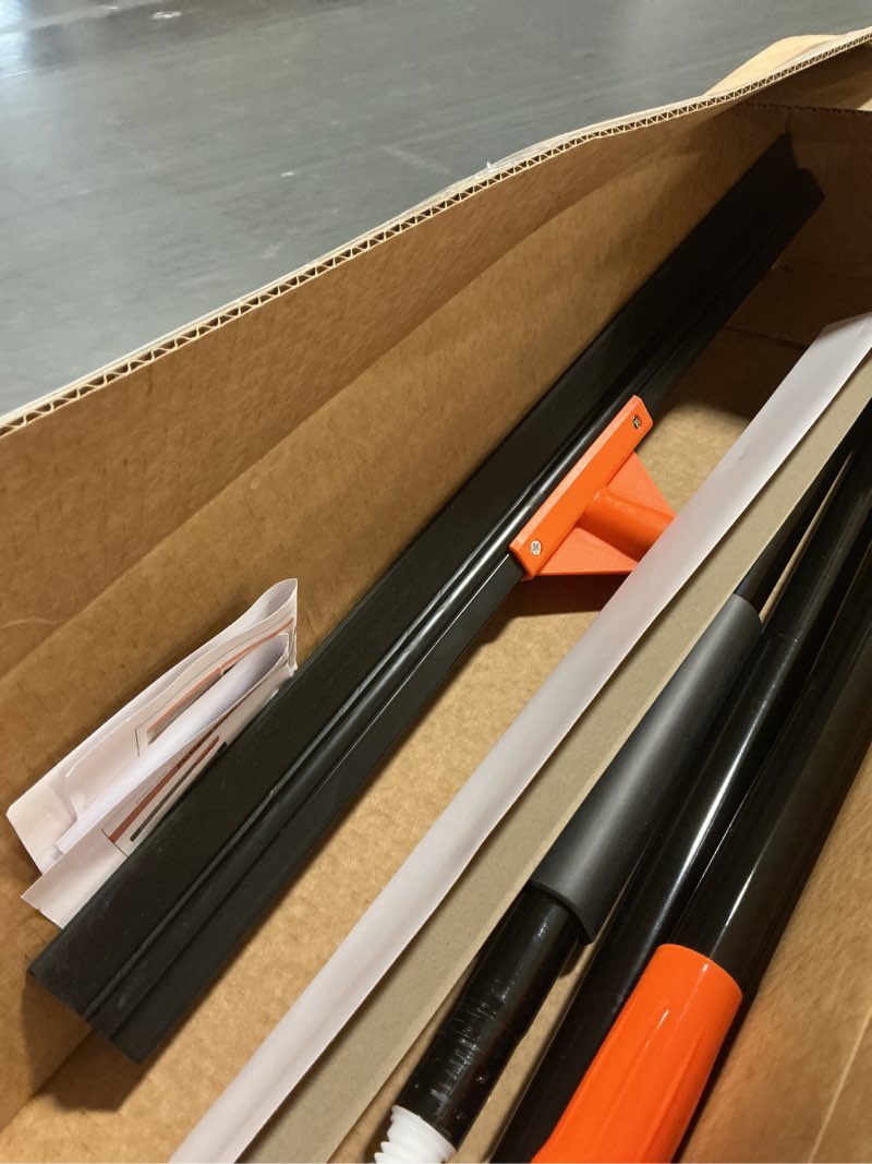 Condition photo showing Good Condition for Heavy Duty Floor Squeegee for Concrete Tile Cleaning, 24" Rubber Wiper Squeegee Broom with Long Handle, Commercial Scrubber Mop for Garage Deck Bathroom Kitchen Pool Glass Orange 24 inch