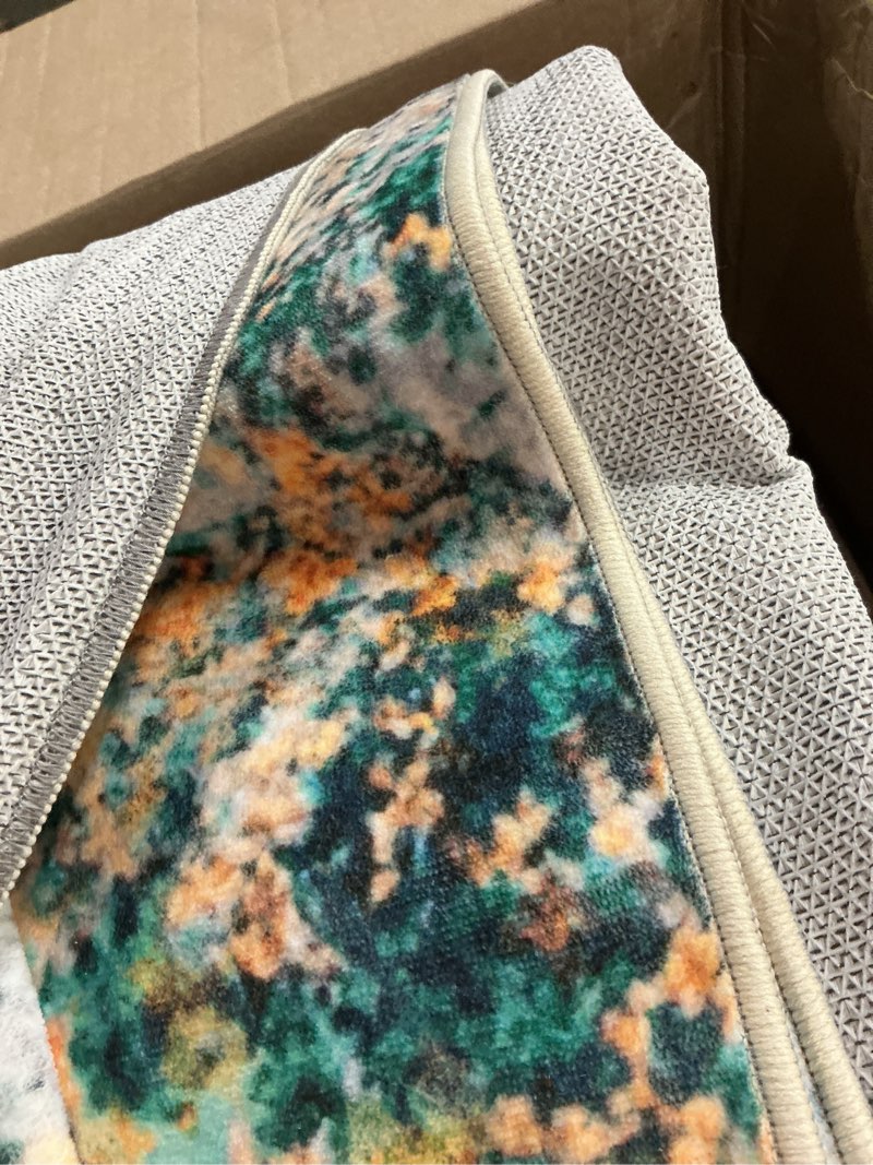 Condition photo showing Good Condition for 9x12 area rug for living room - washable rugs modern abstract neutral soft rug for bedroom dining room no slip low pile carpet for nursery home office - teal/orange 9' x 12' (rectangular) teal/orange