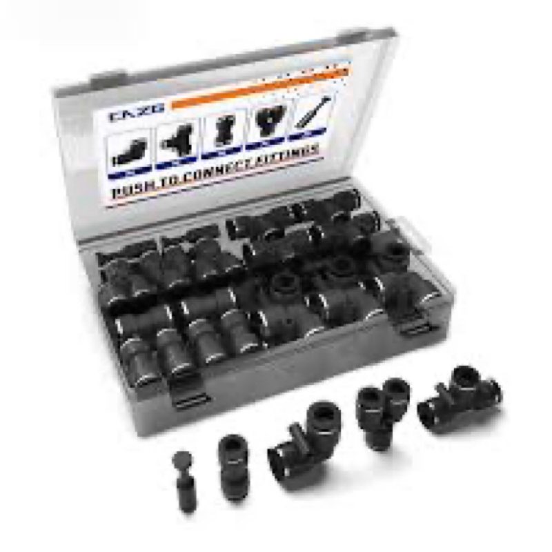 60pcs 5/32\" OD 4mm Push to Connect Fittings, 5/32 inch OD Air Line Fittings Pneumatic Air Hose Tubing Quick Connects Kit (Tee, Straights, Elbow, Splitters,Plugs)