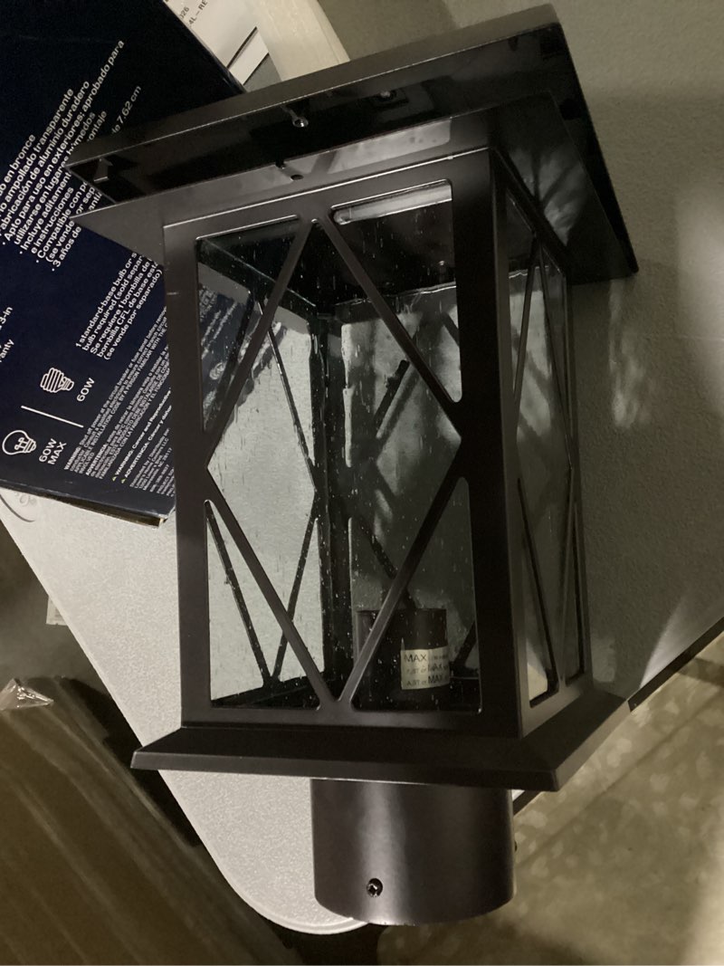 Condition photo showing As Is for project source larkdale 1-light 15-in h matte bronze outdoor wall light