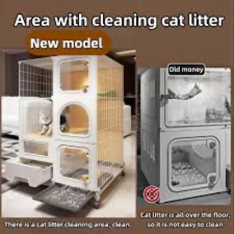 cat cage indoor with litter box, complimentary bed, bowl,cleaning three piece set,large cat enclosur