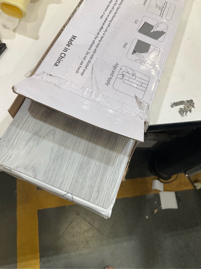 Condition photo showing Good Condition for mulgreat peel and stick floor tile, 54 sq.ft self adhesive vinyl flooring plank, 36 pieces waterproof heavy duty wood grain tiles, 36"x6" diy planks for laundry kitchen bathroom apartment grey 36×6 inches oak grey 36