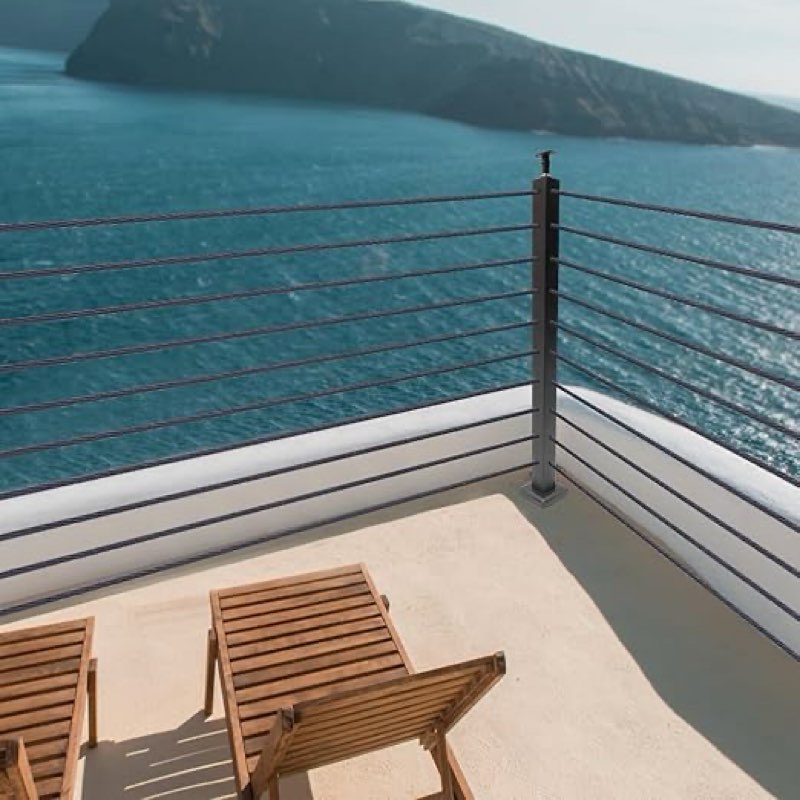 Poste de esquina para barandilla de cable, perforado en L, 36 x 2 x 2 pulgadas, acero inoxidable cuadrado con acabado negro, postes preperforados para montaje superior, poste de esquina en forma de L,