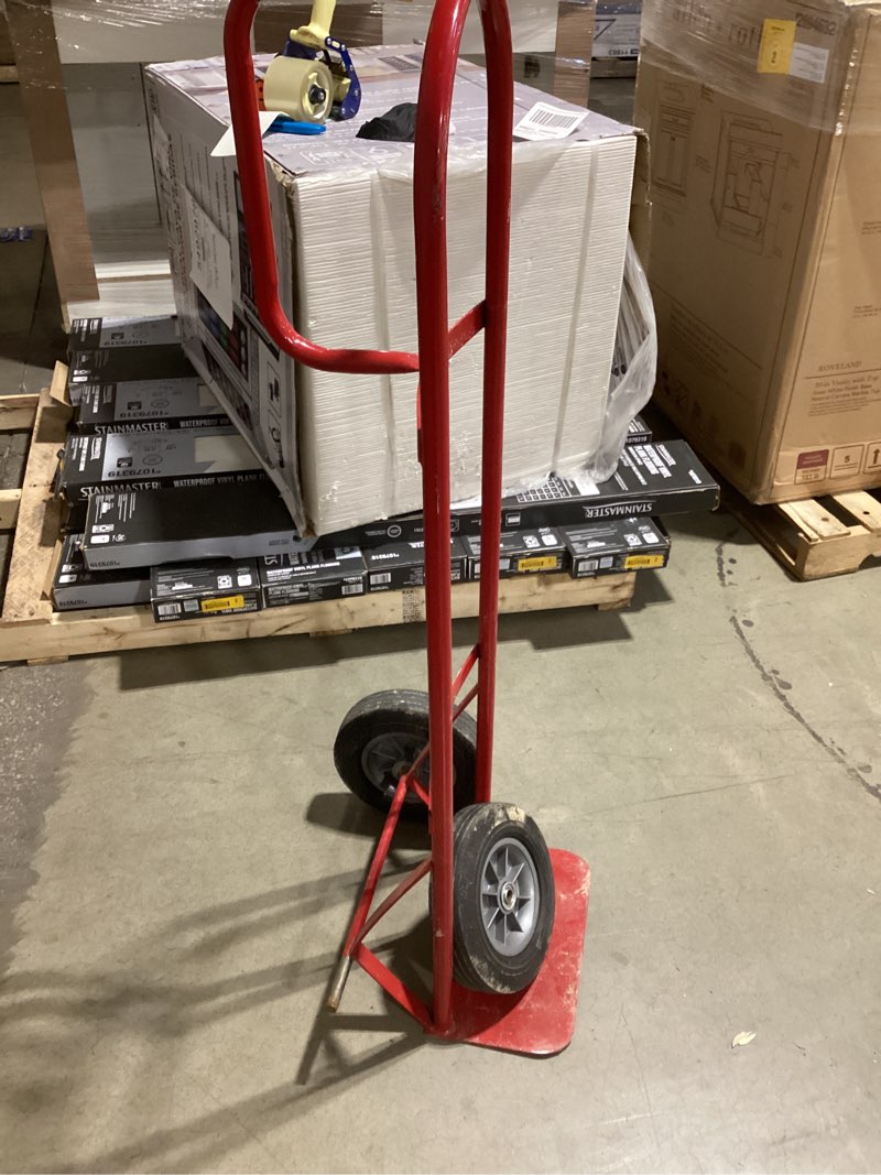 Condition photo showing As Is for milwaukee 800-lb capacity 2 -wheel red steel heavy duty hand truck