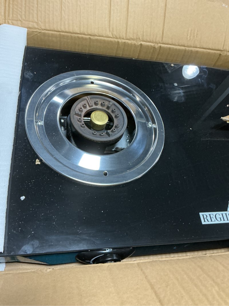 Condition photo showing As Is for 1 burner propane gas cooktop,camping portable lpg gas stove, auto ignition tempered glass countertop regulator and burner grate 1 burner glass