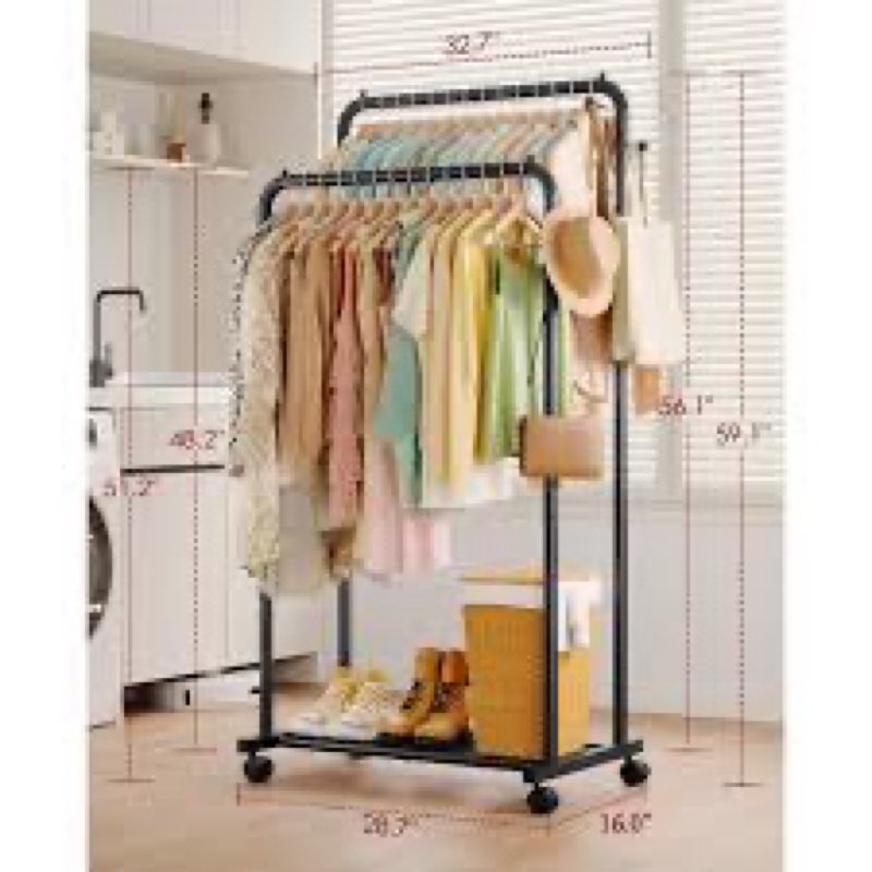 Sakugi Pipe Clothing Rack - 37.5\" Clothing Racks for Hanging Clothes with Dual Flange Base, Multifun