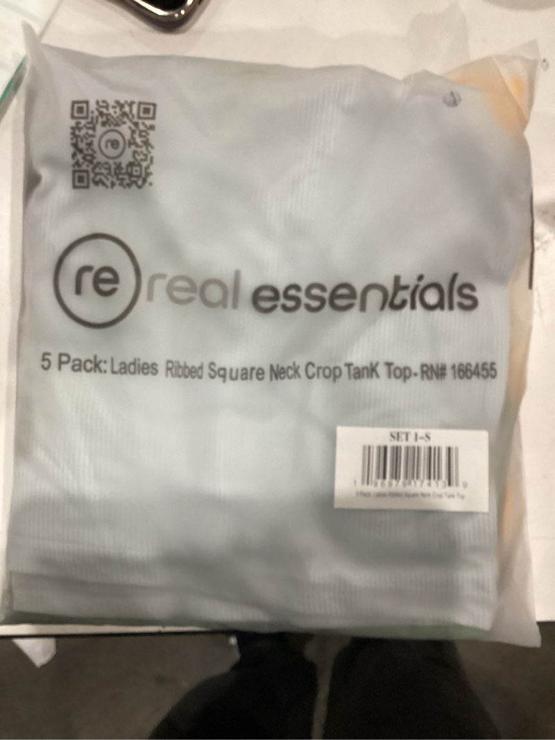 Condition photo showing New/Like New for (Only 3)  Real Essentials 5 Pack: Women’s Square Neck Ribbed Crop Tank Tops – Racerback Workout, Gym & Casual Shirts Small Set 1