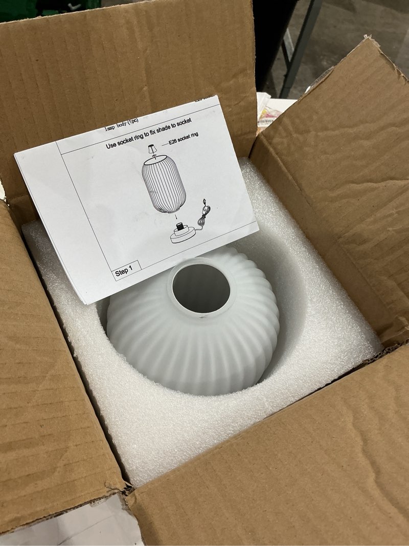 Condition photo showing Good Condition for modern ribbed glass table lamps mid century bedside light small nightstand lamp with plug-in style, e26 ambient lighting for bedroom living room tabletop, milky white