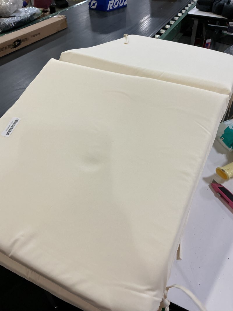 Condition photo showing Good Condition for outdoor chaise lounge cushion 72" x 21" x 3", 4-section folding patio lounge chair cushion with ties, waterproof & fade resistant replacement cushion for pool, patio, deck (beige, 2 pcs) beige 2 pcs