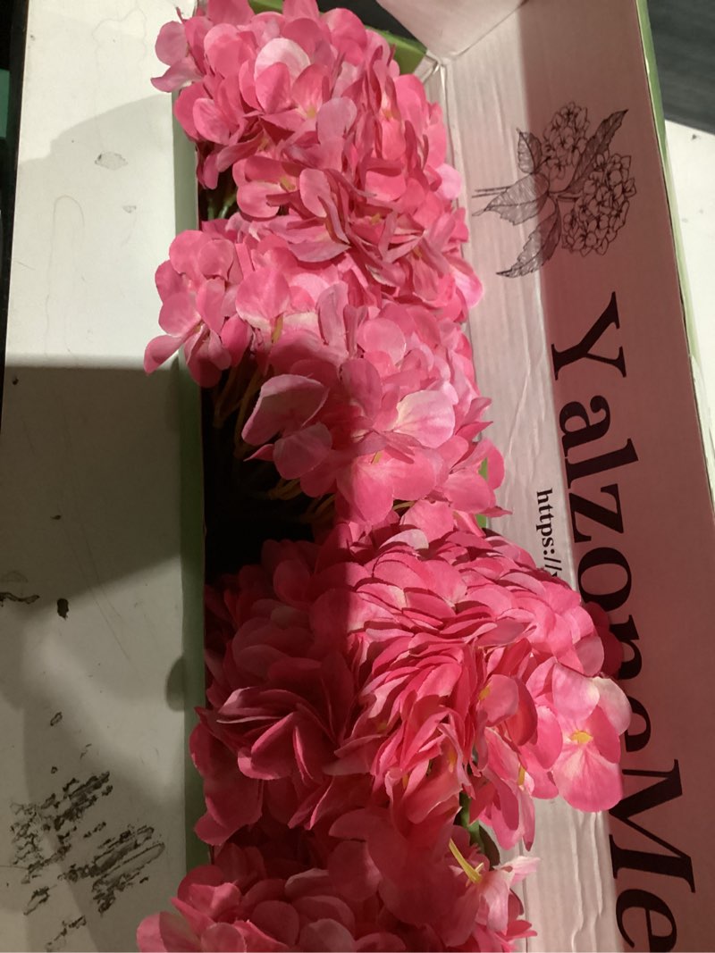 Condition photo showing Good Condition for yalzonemet 4pcs magenta silk hydrangea artificial flower rose red lifelike big blooms 20'' long stem faux hydrangea flower bouquets for home party indoor outdoor wedding table centerpiece decor