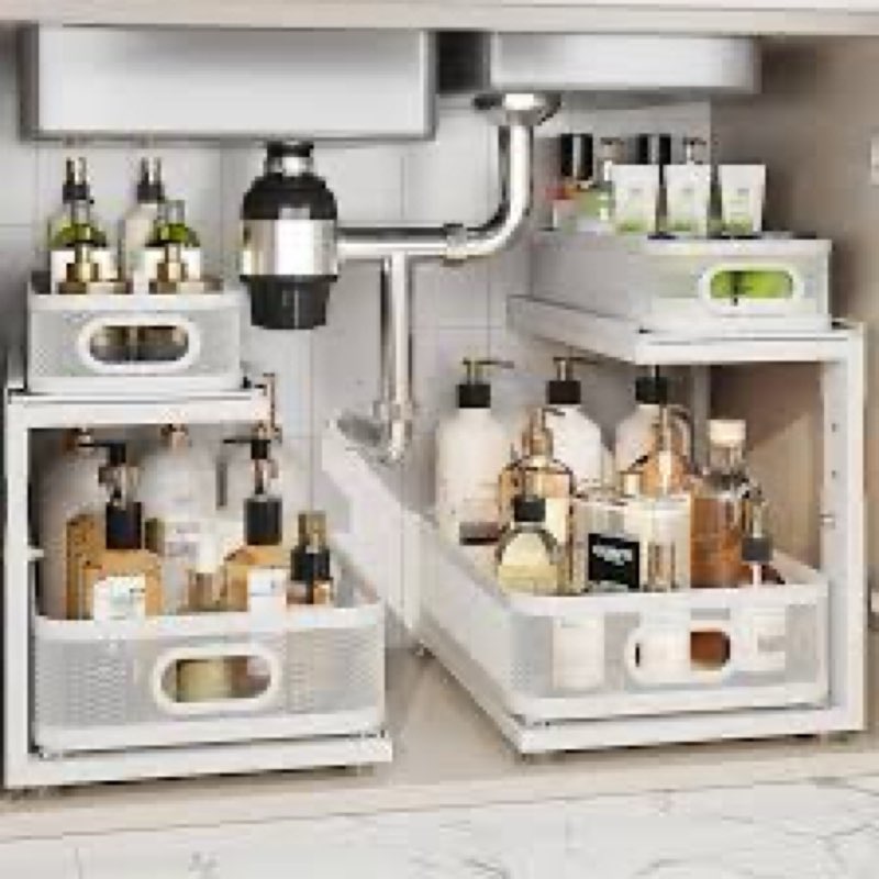 corbyles 2 pack 18.5in-depth under sink organizer with next-gen ball-bearing slides,2-tier precision