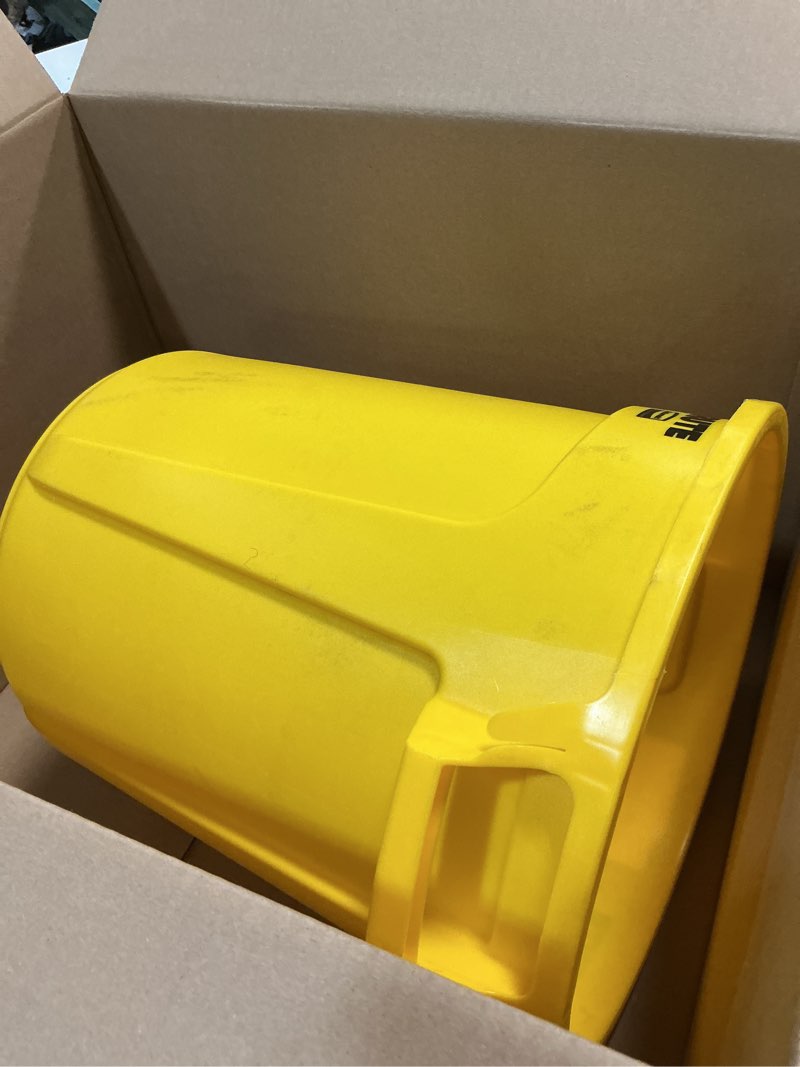 Condition photo showing Good Condition for rubbermaid commercial products brute heavy-duty trash/garbage can, 10-gallon, yellow, wastebasket for home/garage/mall/office/stadium/bathroom, pack of 6