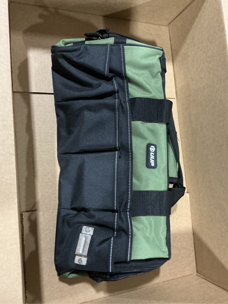 Condition photo showing Good Condition for Heavy Duty Tool Bag 15-Inch, 16-Pocket Portable Empty Tool Box Organizer, Big Storage Toolbox Organization, Soft Handle Large Zipper Carrying Toolbag, Father Day Gifts for Him Dad Men, Green Green 15.5 Inch