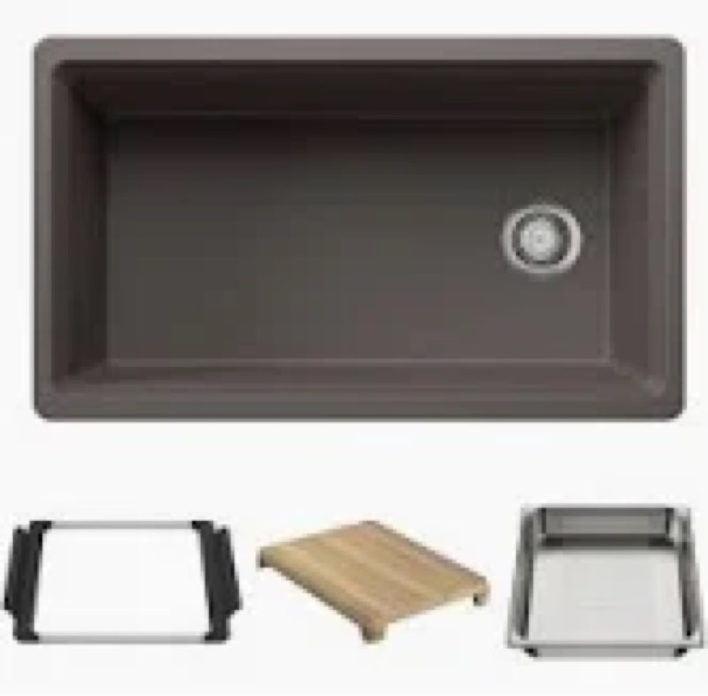 inteos silgranit 33" single bowl reversible undermount workstation kitchen sink