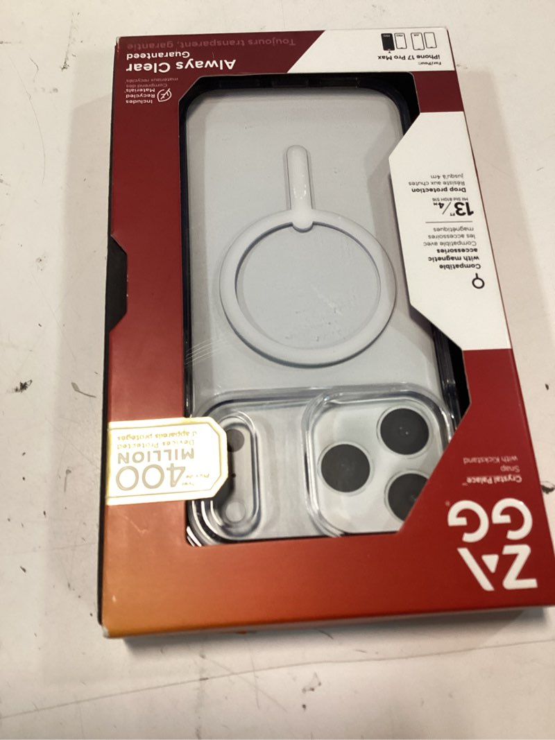 Condition photo showing New/Like New for zagg crystal palace case with kickstand for iphone 17 pro max - clear, drop protection (13ft/4m), magsafe charging compatible, clearguard anti-yellowing technology, scratch resistant phone case iphone 17 pro max with magsafe with kickstand