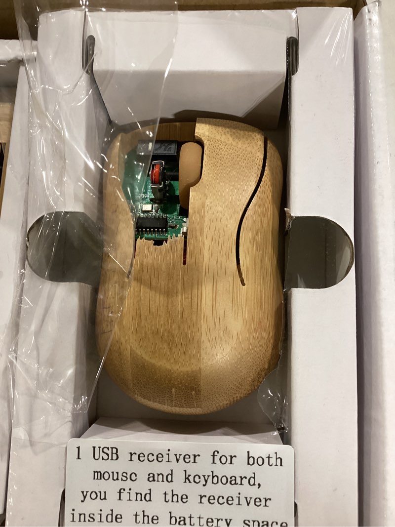 Condition photo showing As Is for Smart Tech Handcrafted Natural Bamboo Wooden PC Wireless 2.4GHz Keyboard and Mouse Combo