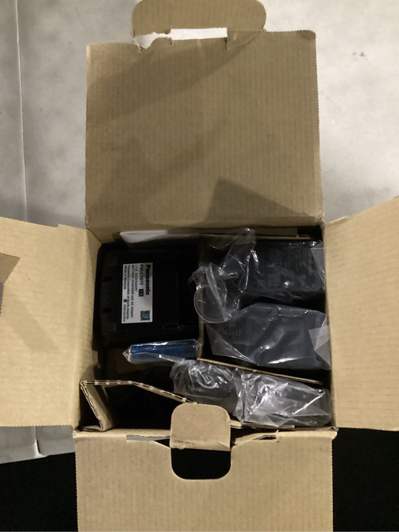 Condition photo showing Good Condition for panasonic cordless phone with answering machine, advanced call block, bilingual caller id and high-contrast display, expandable system with 2 handset cordless telephones - kx-tgd832m (metallic black) 2 handsets black