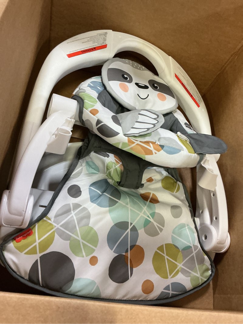 Condition photo showing As Is for fisher-price portable baby chair sit-me-up floor seat with snack tray, newborn sensory activity toys & plush cute sloth washable pad? 27.17 x 20.87 x 12.2 inch