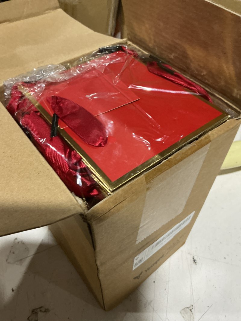 Condition photo showing New/Like New for yeaqee 50 pcs mini metallic paper gift bags with handle 4.75x2.25x4'' small gift bag diy tag thank you party favor for summer wedding baby shower birthday back to school jewelry (red,gold) 50 red, gold