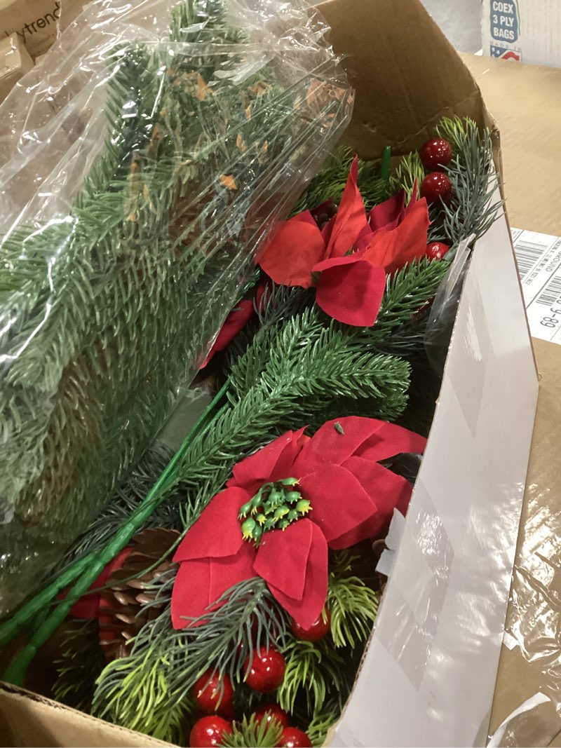 Condition photo showing Good Condition for 3 Sets Christmas Centerpiece Table Decorations Xmas Floral Arrangement Farmhouse Galvanized Pot with Pine Cone Red Holly Berry Pick Christmas Decor for Table Indoor Kitchen Shelf Mantle (Tin Color)