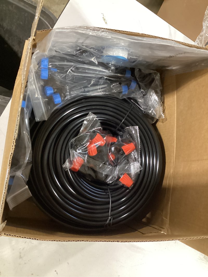 Condition photo showing Good Condition for mixc greenhouse micro drip irrigation kit automatic irrigation system patio misting plant watering system with 1/4 inch 1/2 inch irrigation tubing hose adjustable nozzle emitters barbed fittings (upgraded) 26ft main tube+75ft 1/4'' tube