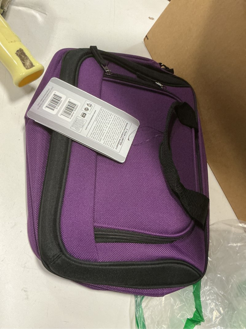 Condition photo showing As Is for (1 piece only) U.S. Traveler Rio Lightweight Softside Rolling Carry-on Suitcase, 2-Wheel Set, Purple Purple 2-Wheel Set (21\"/14\")