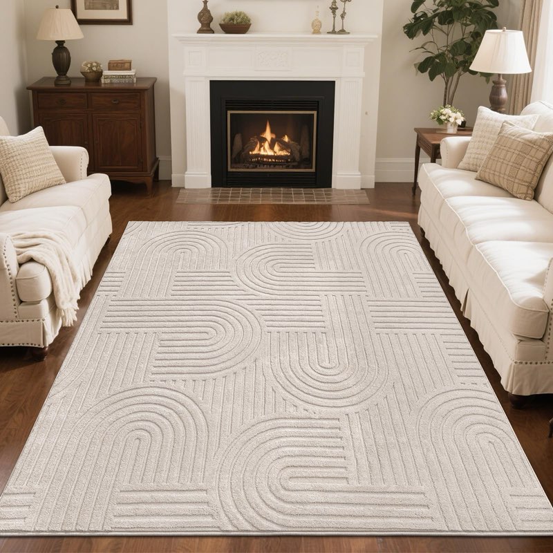 SHACOS Soft Fluffy High-Low Arch Pattern Area Rugs 5'3"x7'3" Non Slip Washable Modern Geometric Rug Stain Resistant Carpet for Living Room Bedroom Dining Room Nursery, Grey