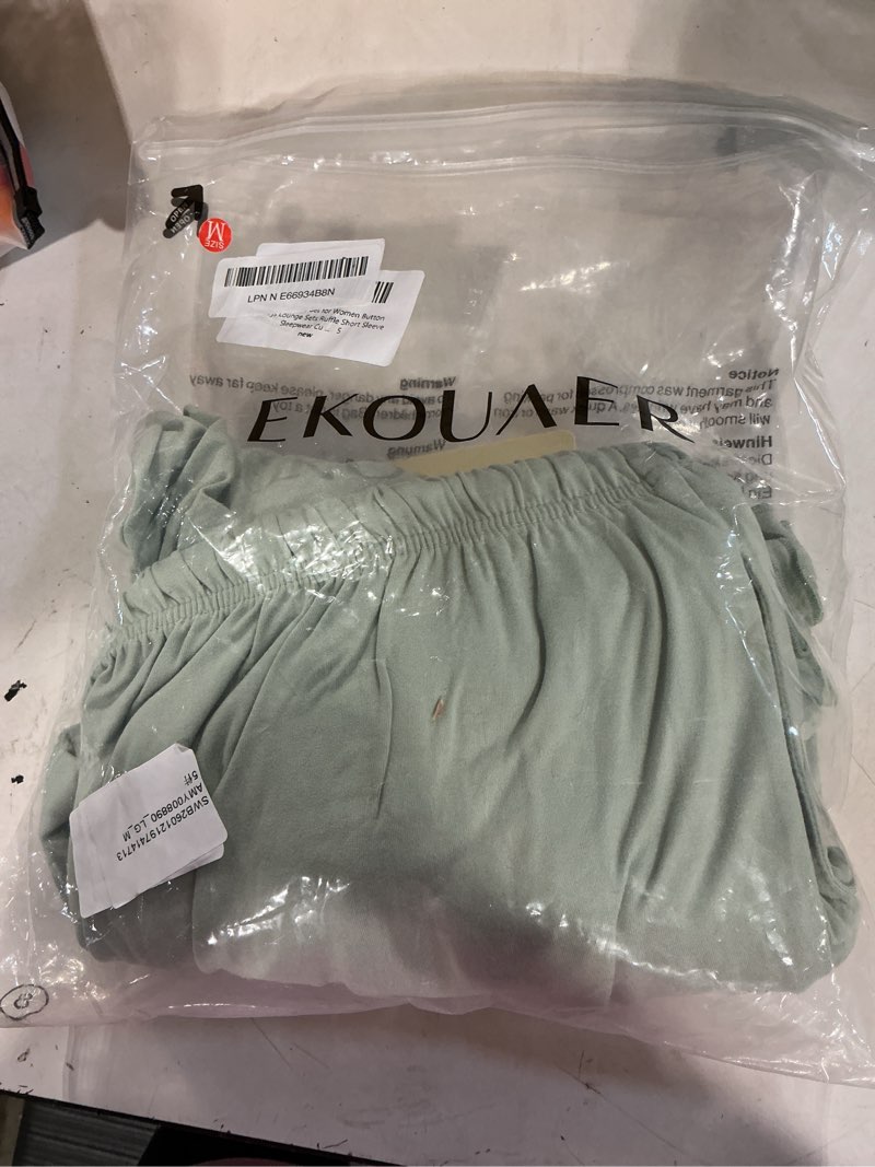 Condition photo showing New/Like New for ekouaer pajamas set for women button down pjs lounge sets ruffle short sleeve sleepwear cute loungewear medium light green