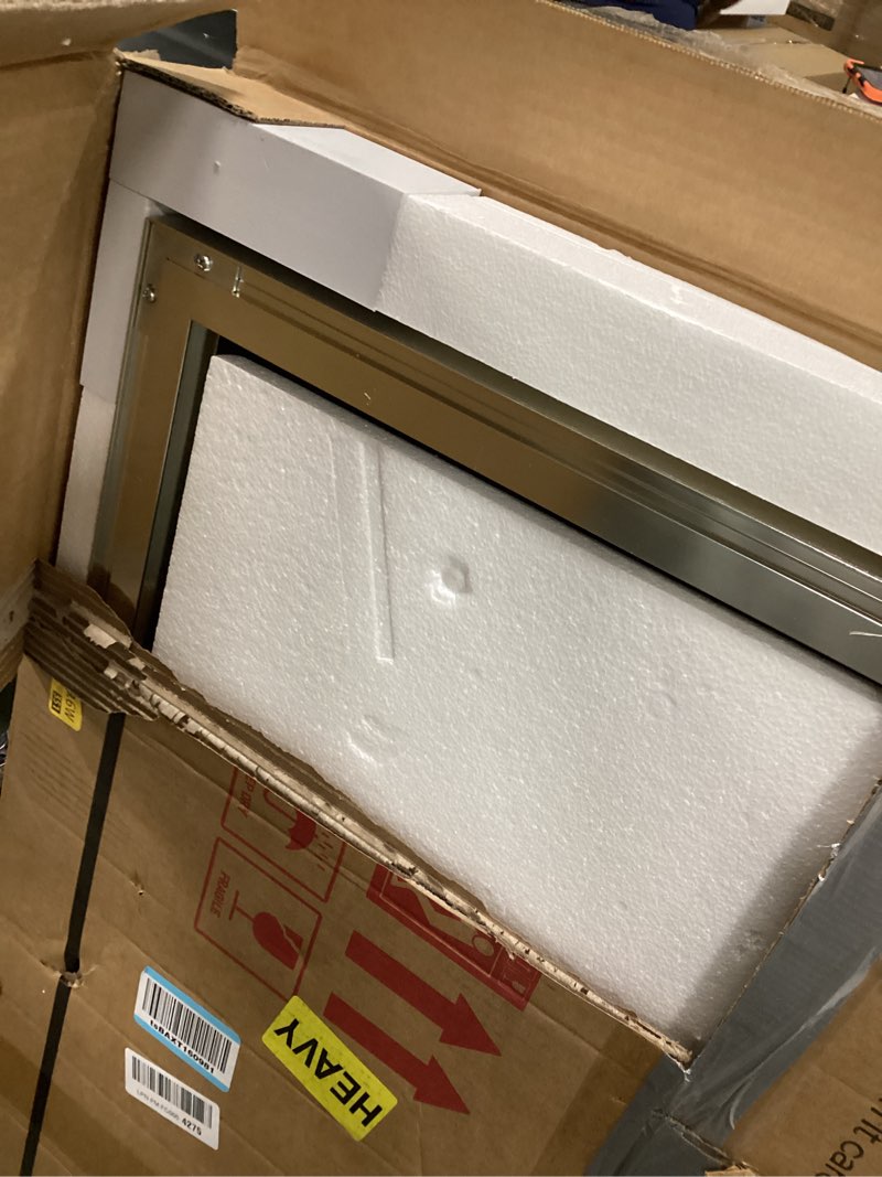 Condition photo showing Good Condition for Keonjinn 48 x 30 in Brushed Nickel Bathroom Vanity Mirror, Rectangular Silver Metal Framed Wall-Mounted Mirror Square Corner Modern Farmhouse Rectangle Mirror for Over Sink(Horizontal/Vertical) Brushed Nickel 30"L x 48"W