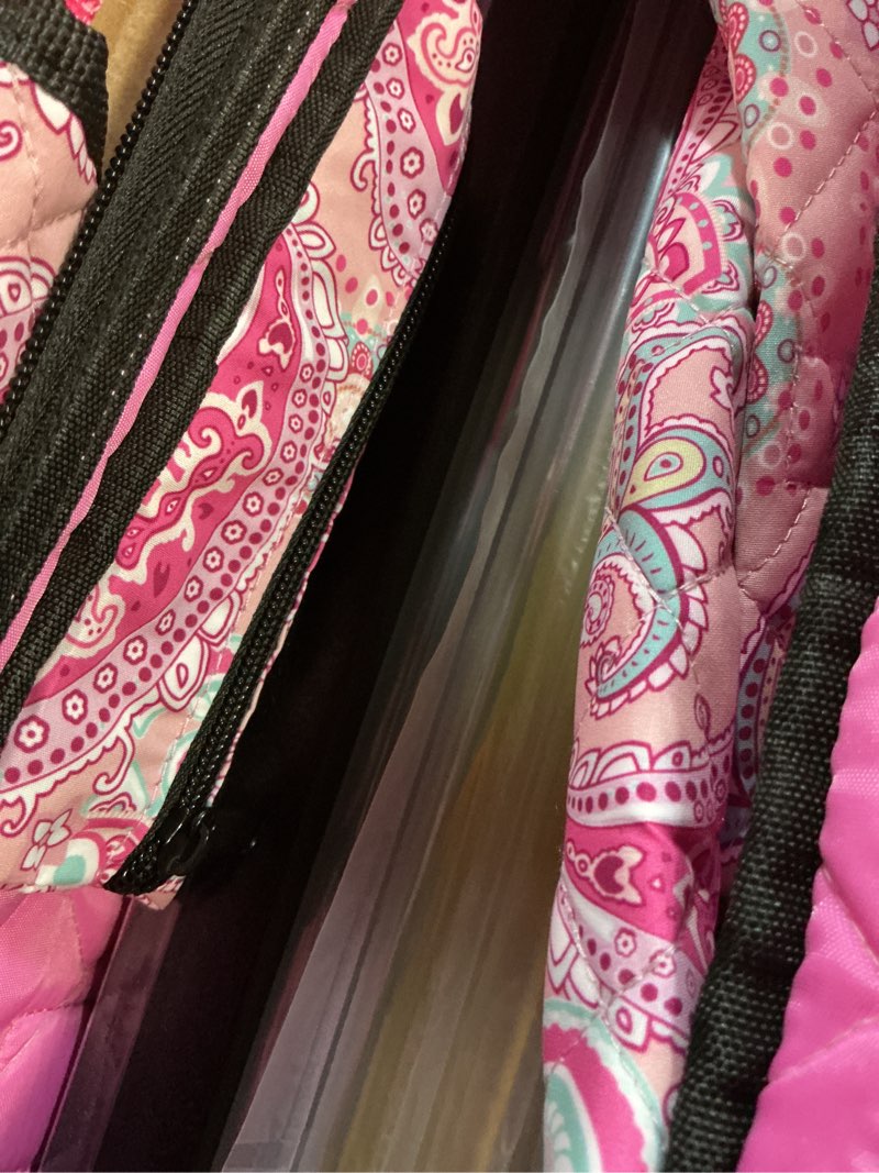 Condition photo showing Good Condition for american mahjong game set, 166 white tiles, 4 all-in-one color rack/pushers, complete mahjong set with pink printed carrying bag