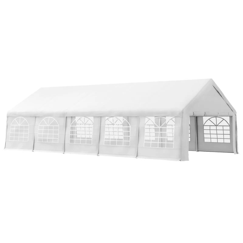 Outsunny 32x16 Outdoor Canopy Tent Heavy Duty Carport Tent with Cathedral Window Design for Party & Wedding, Removable Sidewalls, White