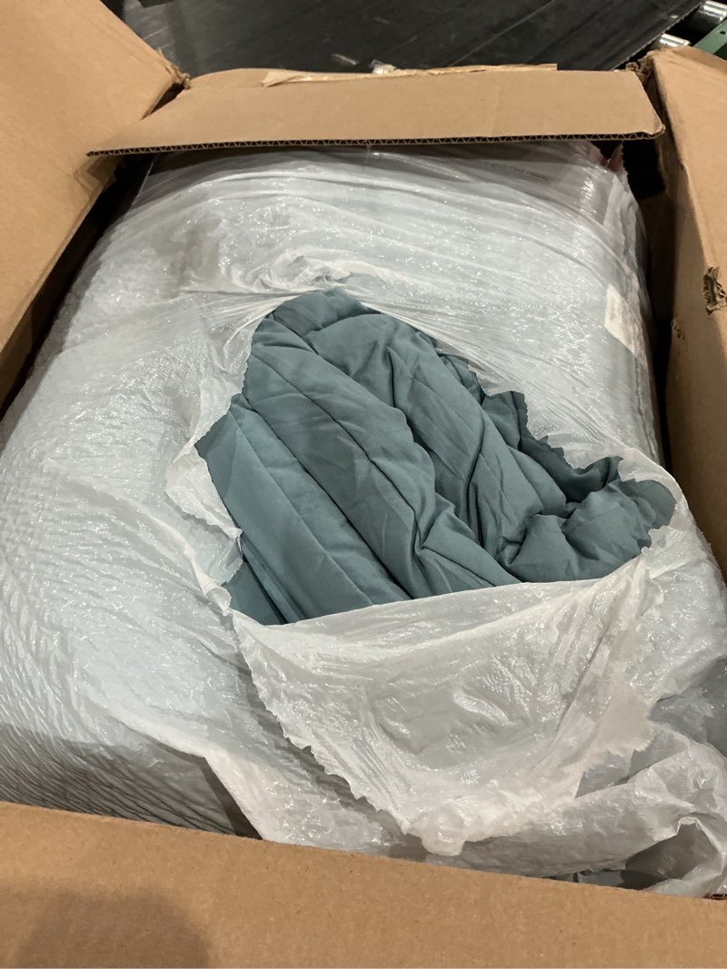 Condition photo showing As Is for bedsure king comforter set, dusty blue soft prewashed bedding for all seasons, 3 pieces gentlesoft™ bed set, 1 lightweight comforter (104"x90") and 2 pillowcases (20"x36")