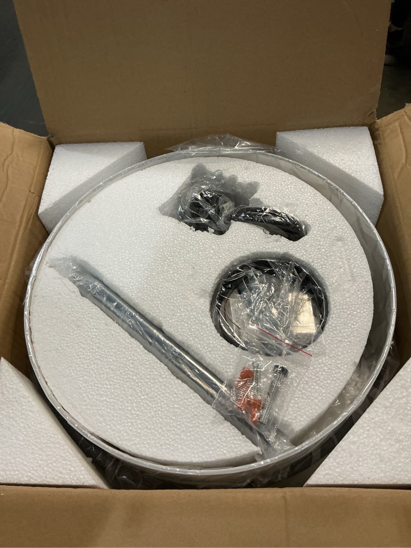 Condition photo showing Good Condition for 16'' Black Drum Chandelier, 3-Light Modern Chandelier with White Fabric Shade, Adjustable Height Pendant Lighting, Ceiling Light Fixture for Dining Room, Kitchen Island, Living Room, Bedroom