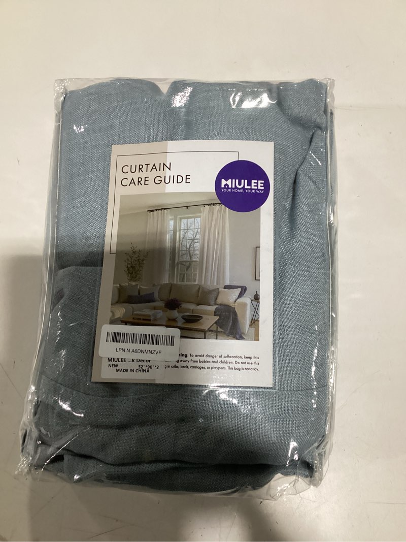 MIULEE Dusty Blue Linen Curtains 90 Inch Long 2 Panels for Bedroom Living Room, Soft Thick Linen Tex