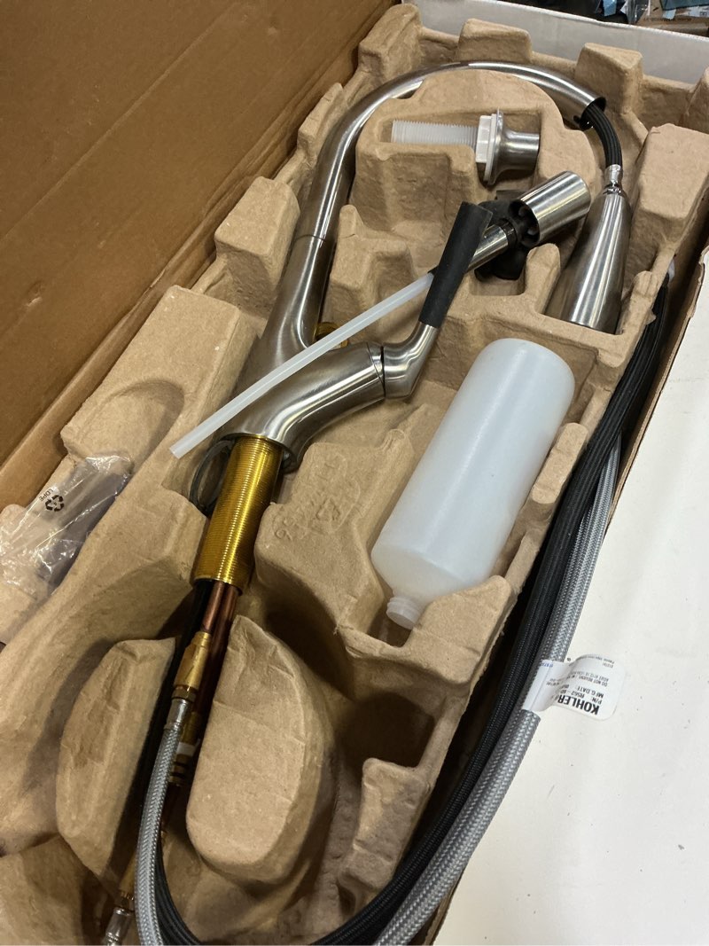 Condition photo showing As Is for kohler malleco 1-handle lever pull-down kitchen faucet, stainless