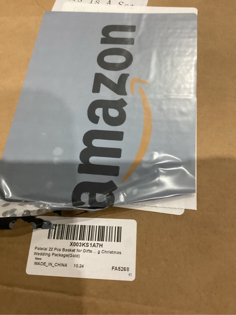 Condition photo showing As Is for Patelai 22 Pcs Basket for Gifts Empty Kit Includes 6 Pcs Gift Basket Empty to Fill 6 Pcs Clear Bags 10 Pull Bows Market Tray Favor for Thanksgiving Christmas Wedding Package(Gold)