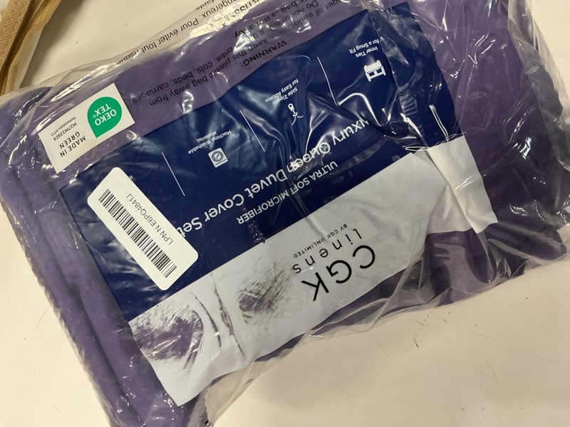 Condition photo showing Good Condition for duvet cover queen size set - extra soft queen duvet cover 90" x 90" with 2 pillow shams for women, men, kids & teens - hotel luxury, easy-care w/ zipper closures & ties - comfy & breathable (purple) 38 - purple (no comforter) queen (90x90)