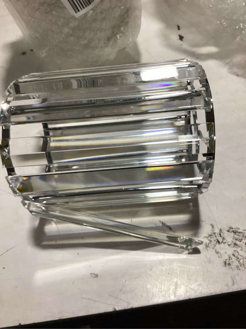 Condition photo showing As Is for style selections 6-in x 5-in cylinder crystal vanity light shade with 2-1/4-in fitter