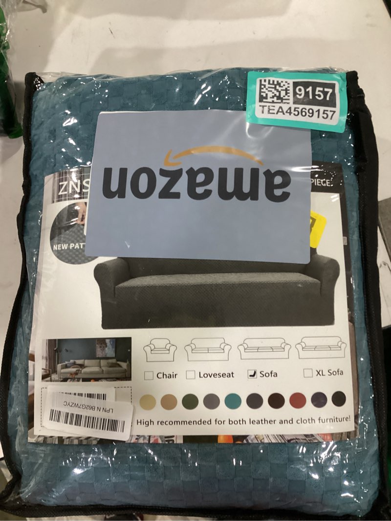 Condition photo showing New/Like New for znsayotx 1 piece jacquard couch covers for 3 cushion couch living room high stretch sofa cover pets dogs friendly anti slip thickened slipcovers furniture protector (sofa, peacock blue) large (71"-90") peacock blue