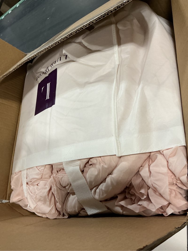 Condition photo showing Good Condition for lush decor serena comforter set, 2 piece set, twin xl, blush - pink bedding set twinxl - cute comforter twin xl size - coquette dorm decor twin xl blush