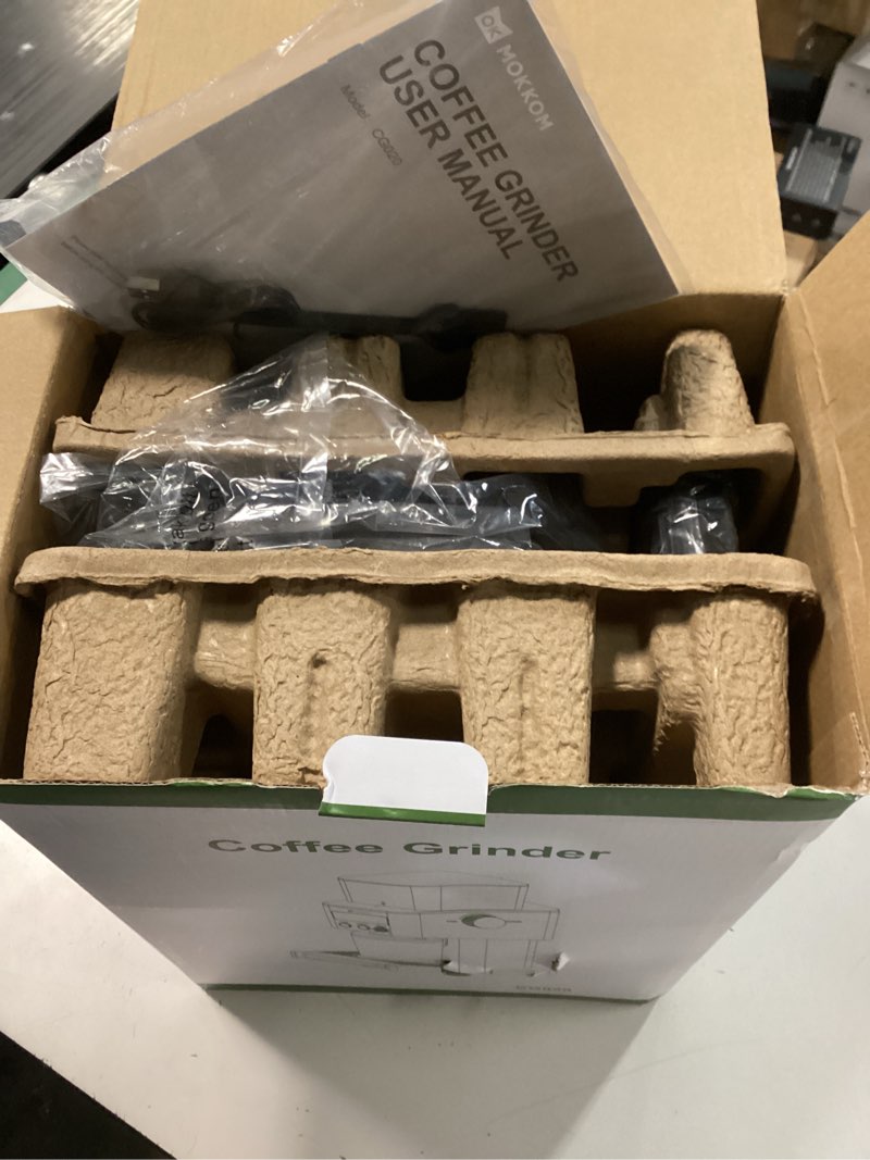 Condition photo showing New/Like New for MOKKOM Coffee Grinder with Removable Coffee Scale, Anti-static Conical Burr Coffee Bean Grinder, 31 Precise Settings for Espresso/Drip/Pour Over/Cold Brew/French Press With Scale Matte Black