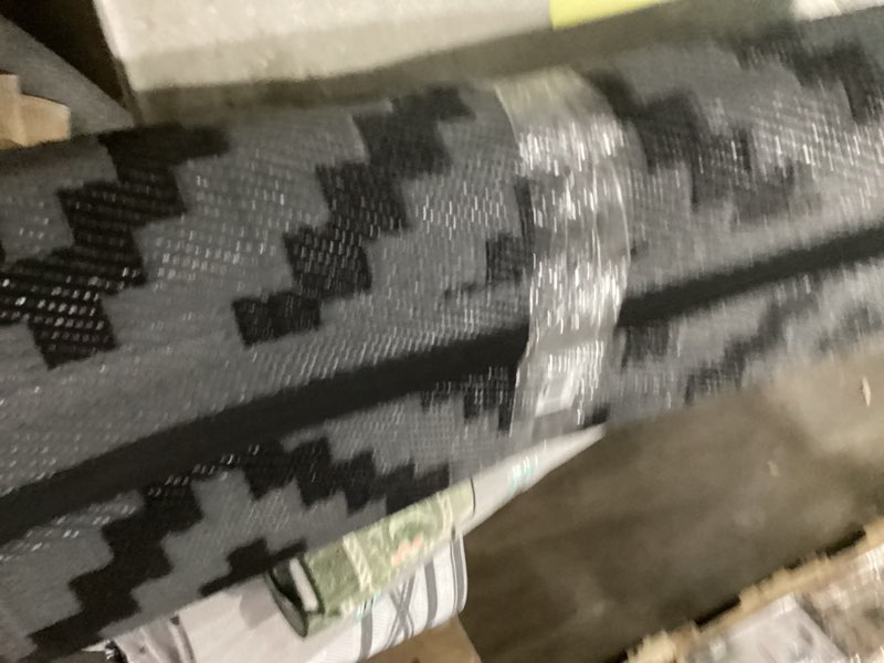 Condition photo showing As Is for genimo outdoor rug for patio clearance,9'x18' waterproof mat,reversible plastic camping rugs,rv,porch,deck,camper,balcony,backyard,black & gray black&gray 9' x 18' (rectangular)