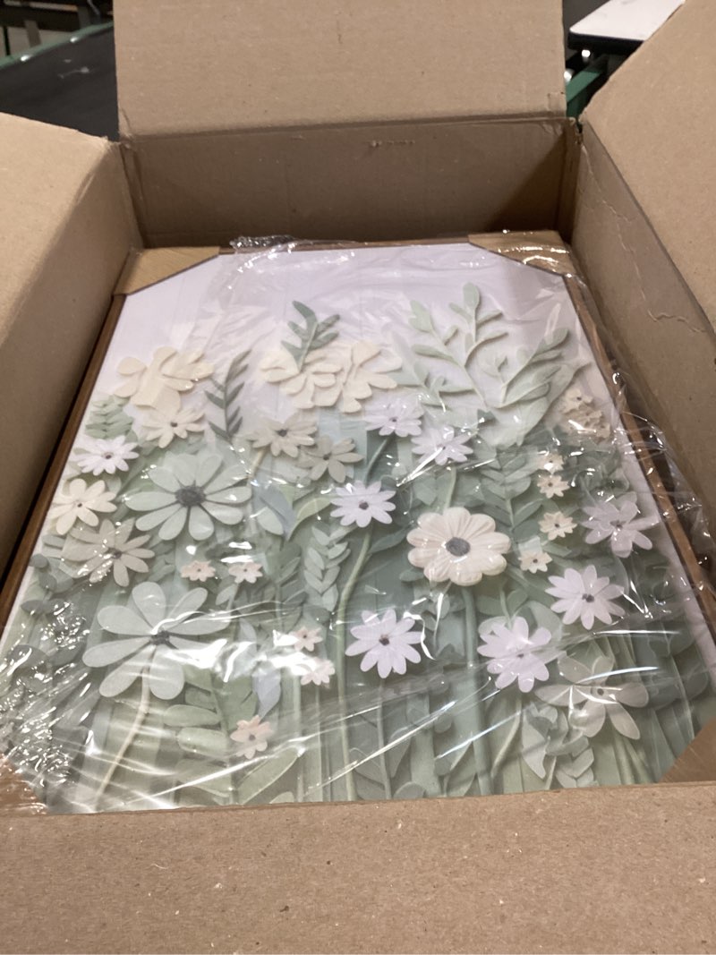 Condition photo showing Good Condition for 3 pcs sage green wildflowers canvas wall art neutral minimalist abstract boho floral botanical painting pictures wall decor poster print artwork for living room bedroom home decoration green-canvas 16l" x 12w"