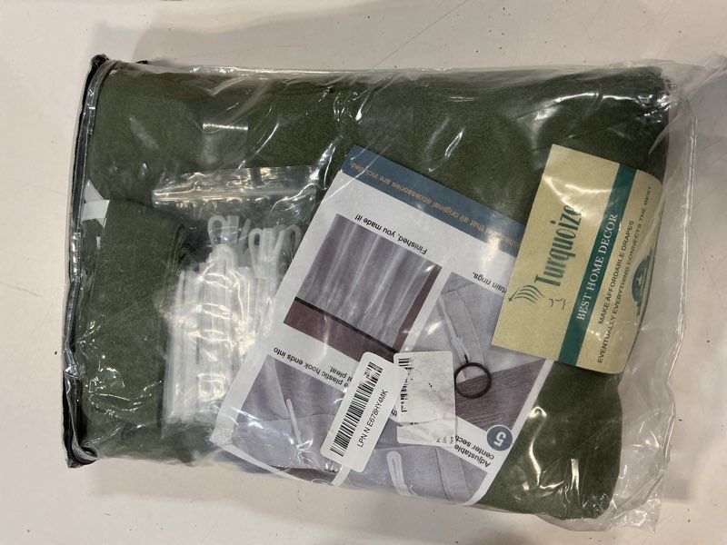 Condition photo showing Good Condition for pleated linen olive green curtains 102 inches long 2 panels set for living room bedroom polished loo