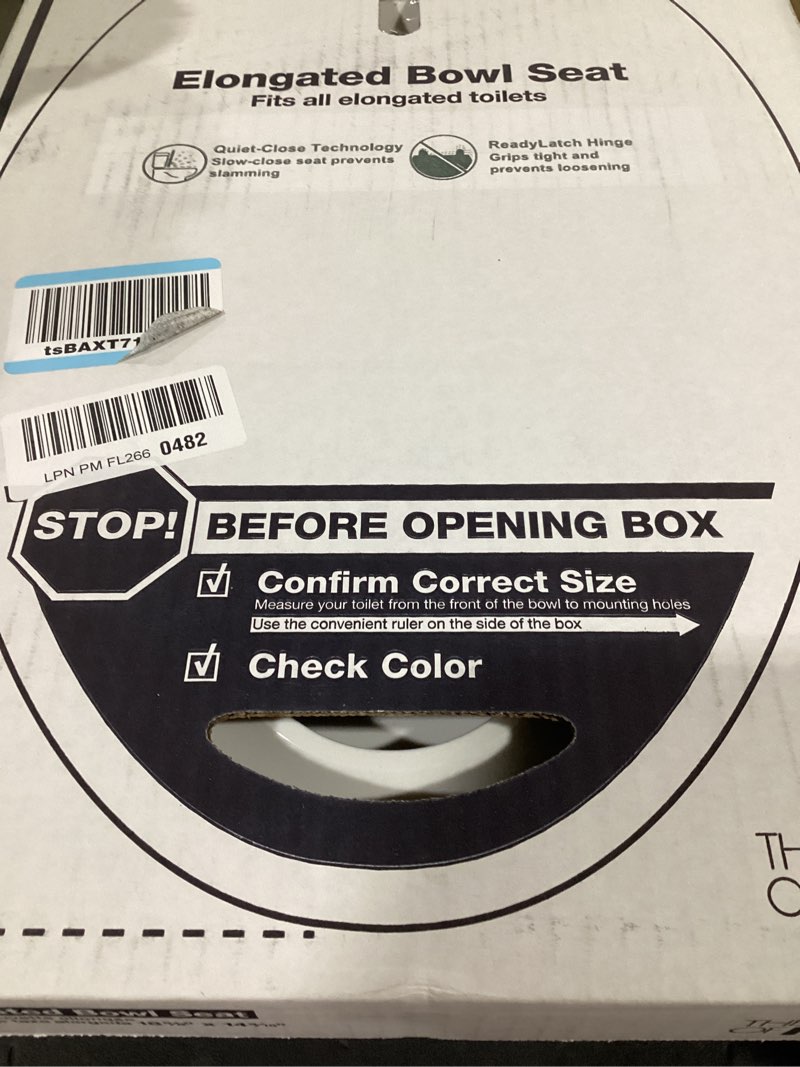 Condition photo showing Good Condition for kohler 4636-rl-0 cachet readylatch elongated toilet seat slow close, soft close toilet seat quiet lid, contoured grip-tight bumpers installation hardware, apartment essentials, white white elongated ready latch