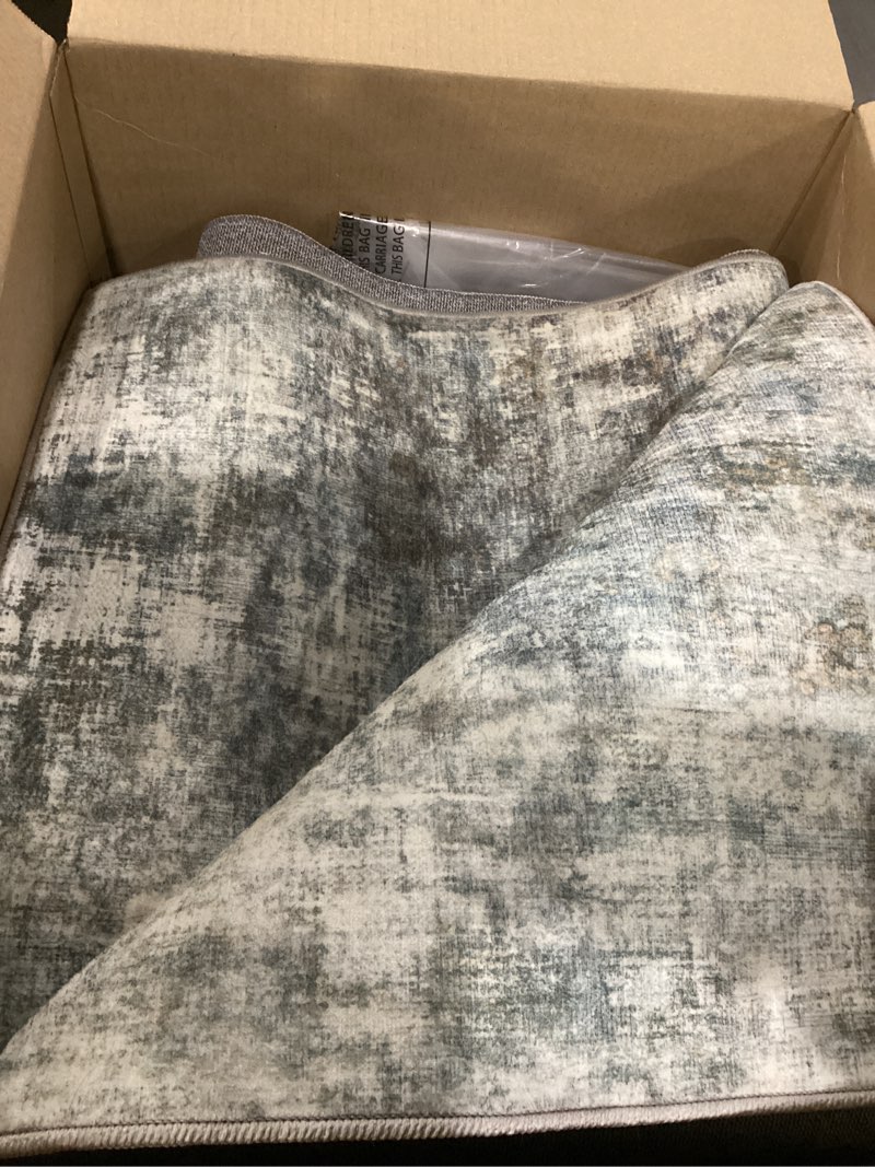 Condition photo showing As Is for 6x9 Area Rugs Washable Rug: Large Modern Abstract Living Room Rug Soft Anti-Skid Thin Carpet Indoor Floor Non-Shedding Carpets for Bedroom Dining Room Farmhouse Nursery Home Office Blue Multi Blue/Multi Color 6' x 9' (Rectangular)