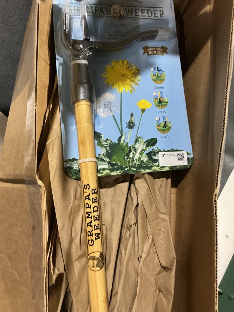 Condition photo showing Good Condition for grampa's weeder - the original stand up weed puller tool with long handle - made with real bamboo & 4-claw steel head design - easily remove weeds without bending, pulling, or kneeling.