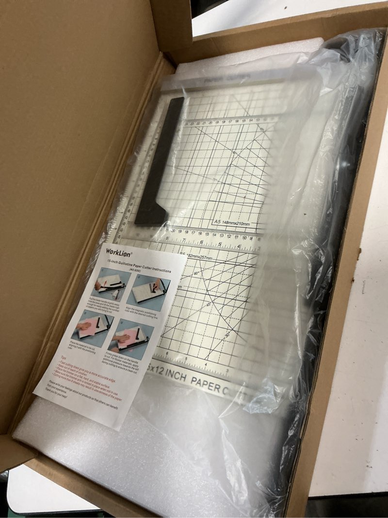 Condition photo showing Good Condition for 15 inch Guillotine Paper Cutter: Worklion Precision paper trimmer with safety lock,15 Sheet Capacity, thickened Metal Based Cutting Board for Crafting Cardstock Photos Laminatedsheets in Class/Office