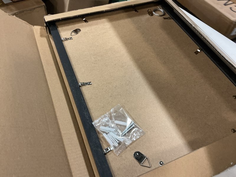 Condition photo showing Good Condition for 14x20 Picture Frame Set of 2, Rustic Black Wood Style - Display 14 x 20 Picture without Mat or 12x18 Picture with Mat, Wall Mounting Horizontal and Vertical Rustic Black 14x20 in