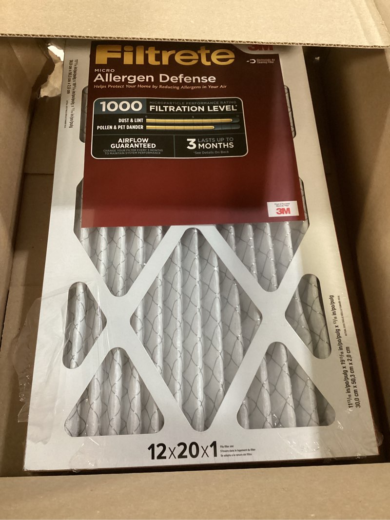 Condition photo showing Good Condition for filtrete 12x20x1 air filter, merv 11, mpr 1000, allergens & pet dander, 3-month ac and furnace filters, cleaner air, reliable airflow, 2 hvac filters (actual size 11.68 x 19.68 x 0.81 in)